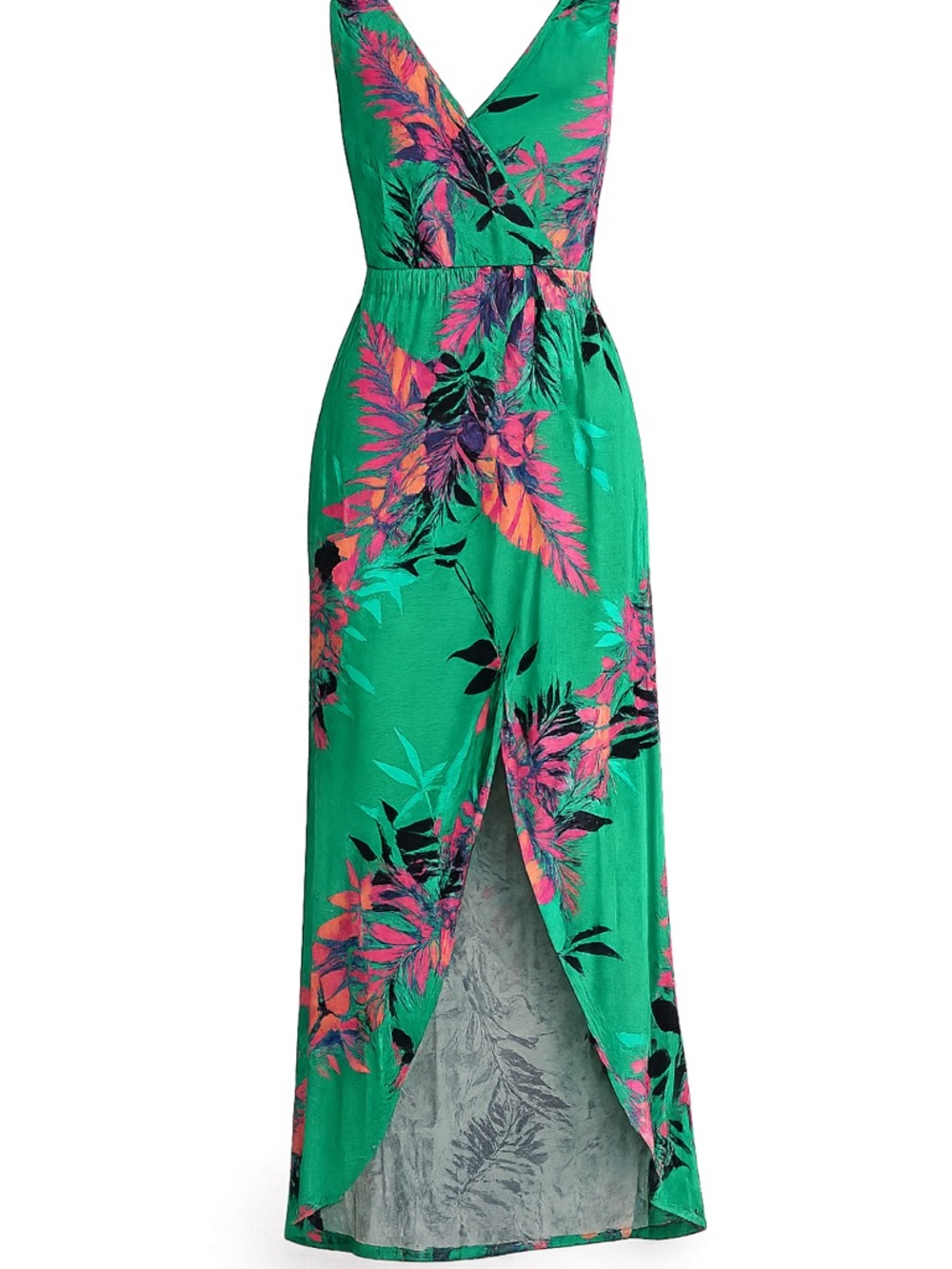 Green Tropical, Hawaii, Resort Print Wrap Maxi Dress